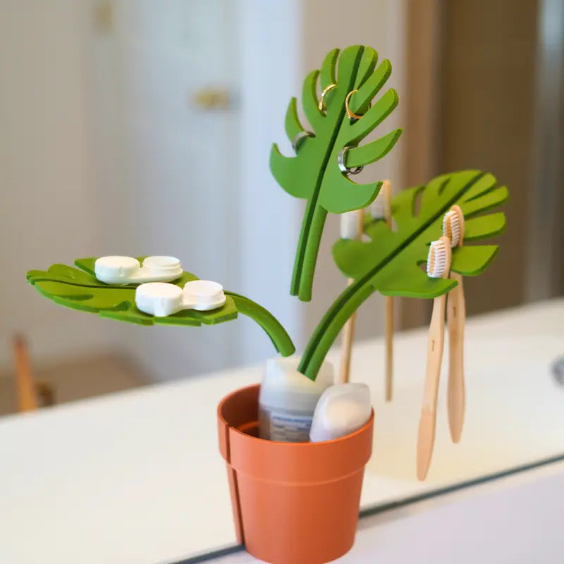 BowLift | Monstera Mirror-Mounted Bathroom Organizer - Space-Saving with Stylish Design