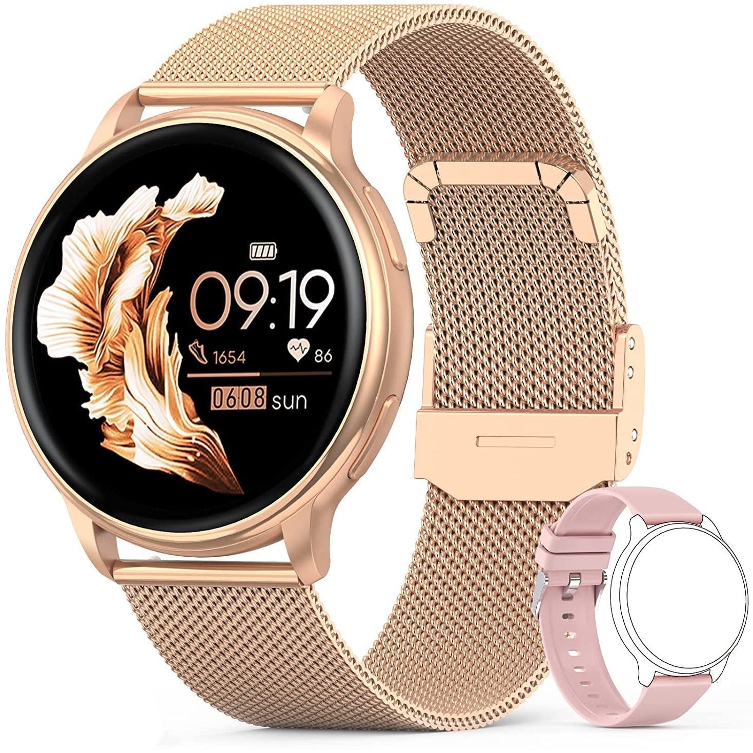 BowLift | Aurora Rose Gold Connected Watch – Slim Watch with Health Monitoring