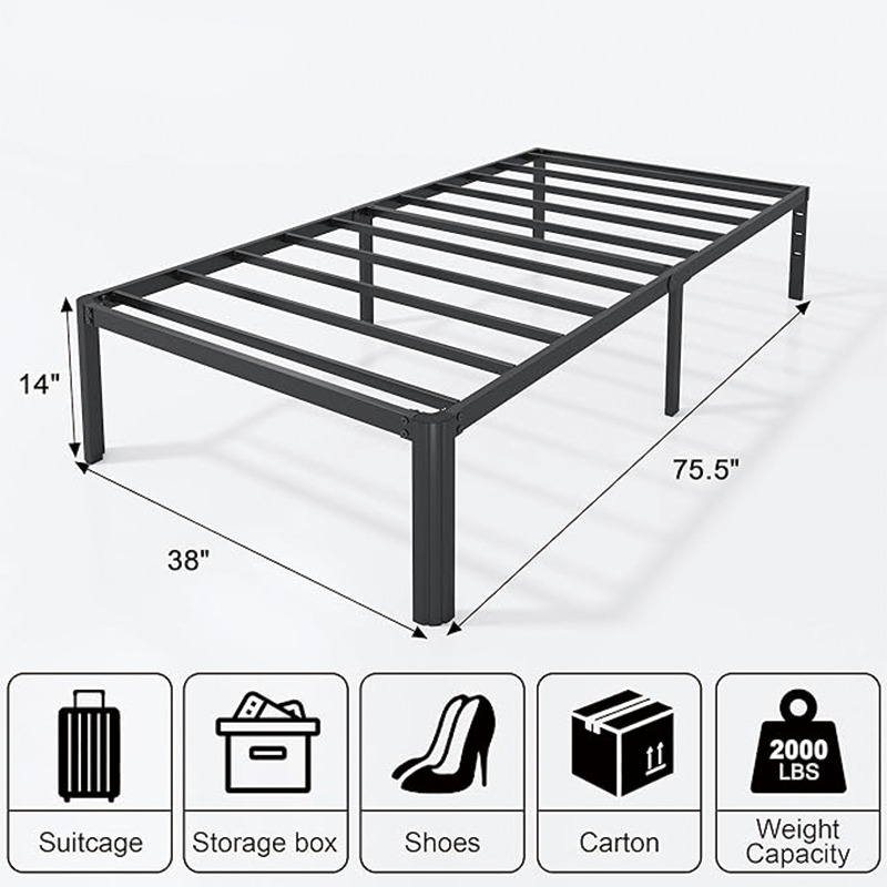 BowLift | 14 Inch Twin Bed Frame,No Box Spring Needed,Heavy Duty Metal Platform Twin Size Bed Frames Space Under Double Basic Steel Slats Platform,Easy Assembly, Noise Free