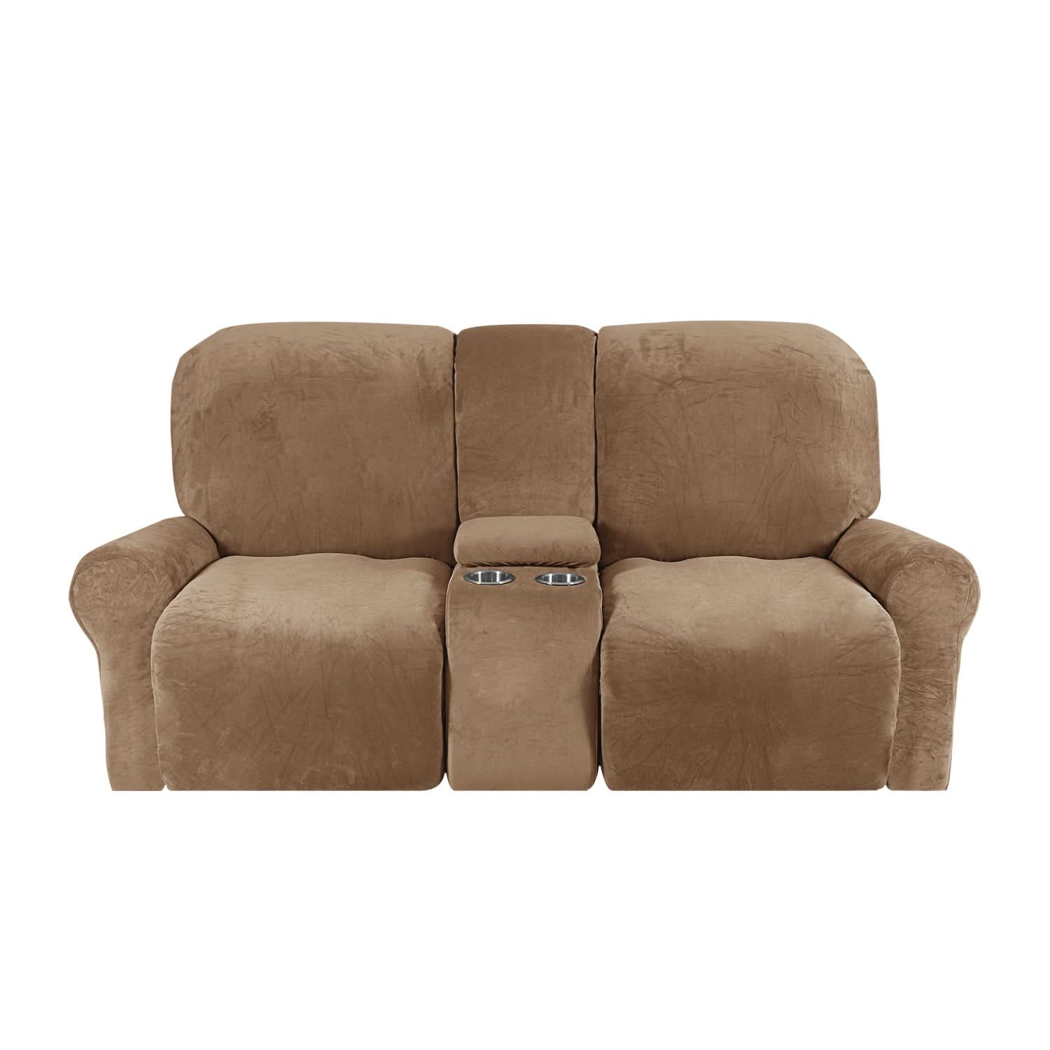 BowLift | 2-Seater Recliner Sofa Cover with Cup Holders – Velvet Plush