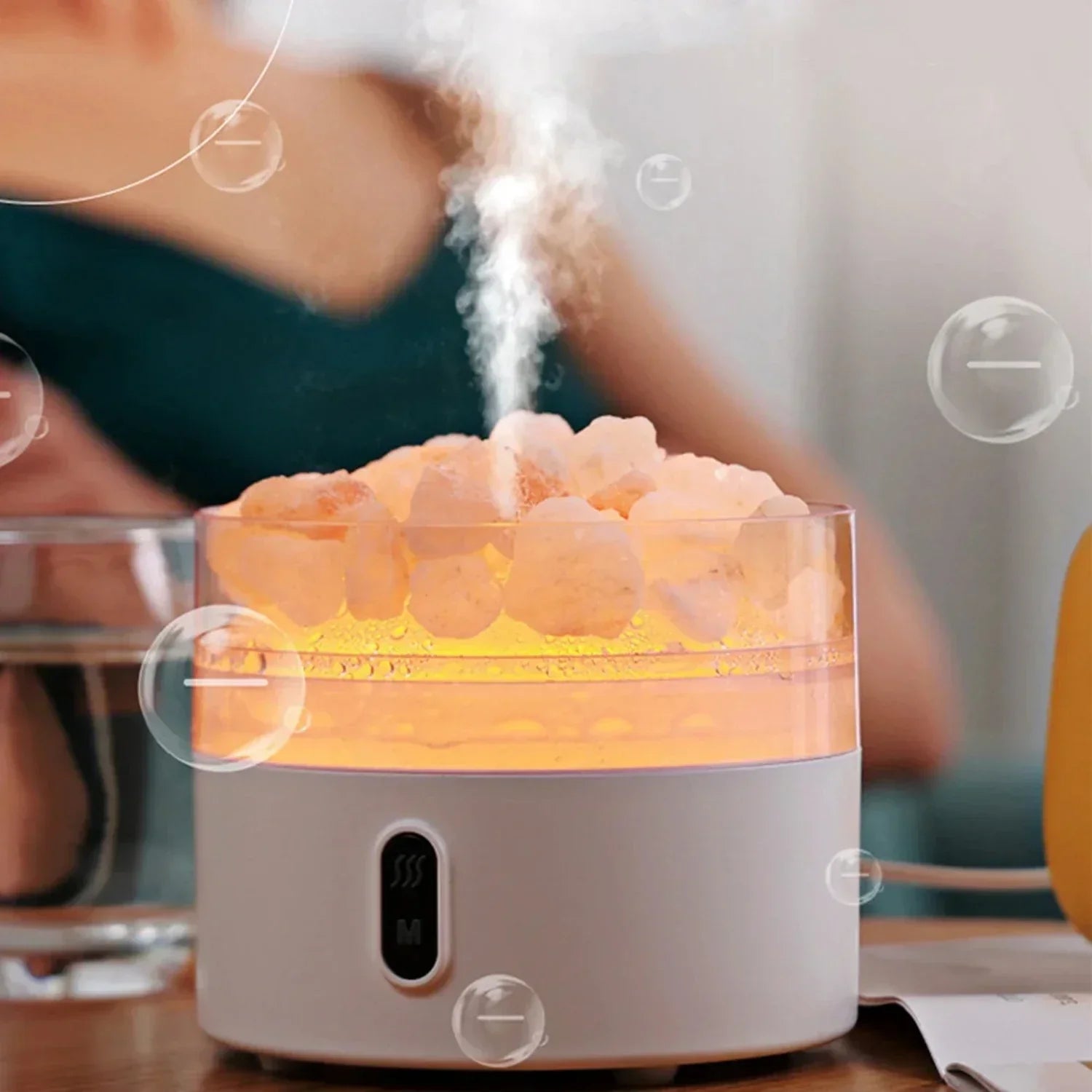 BowLift | Salt Lamp Diffuser - USB Ultrasonic Essential Oil Humidifier with Himalayan Salt Crystals & Night Light