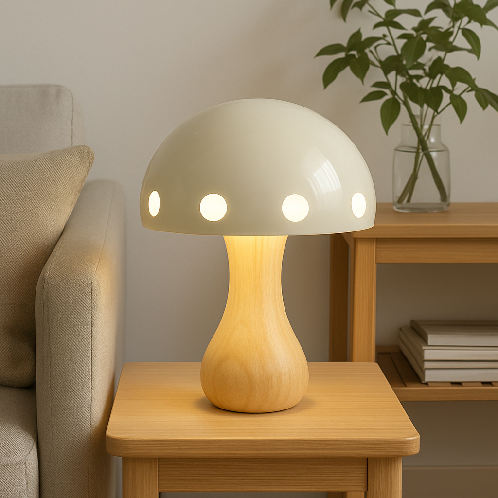BowLift | Modern LED Mushroom Table Lamp – Elegant Accent for Dining Room and Bar, Wood, Resin, Iron, 30 cm Height