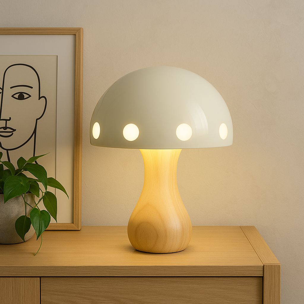 BowLift | Modern LED Mushroom Table Lamp – Elegant Accent for Dining Room and Bar, Wood, Resin, Iron, 30 cm Height