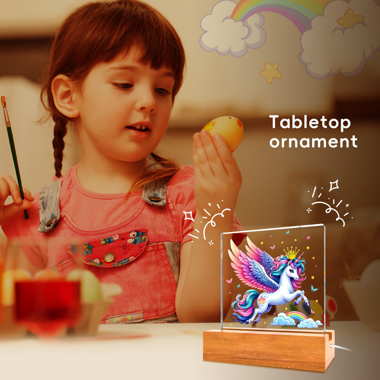 Solid Wood Base Acrylic Night Light Kids Creative Gift USB Table Lamp