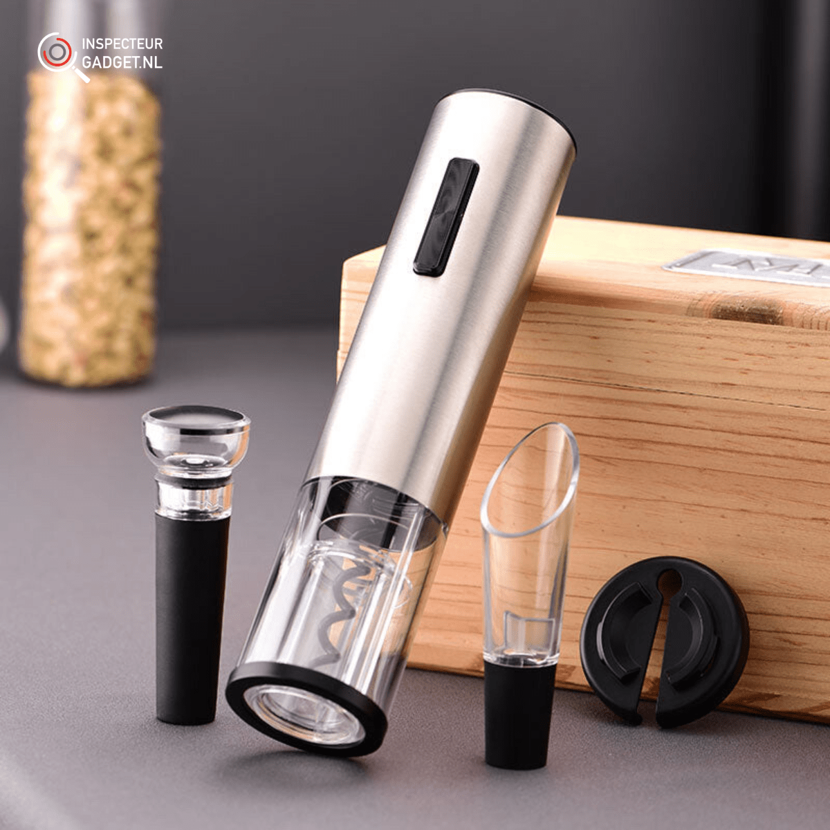 BowLift | 4-in-1 electric wine opener - corkscrew with pourer, foil cutter & vacuum stopper for effortless wine enjoyment