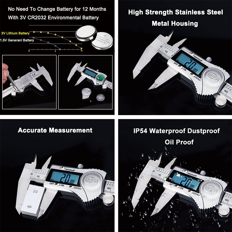 BowLift | Digital Caliper, Calipers 6 Inch Calipers Measuring Tool, Easy Switch from Inch Metric Fraction, with Large LCD Screen