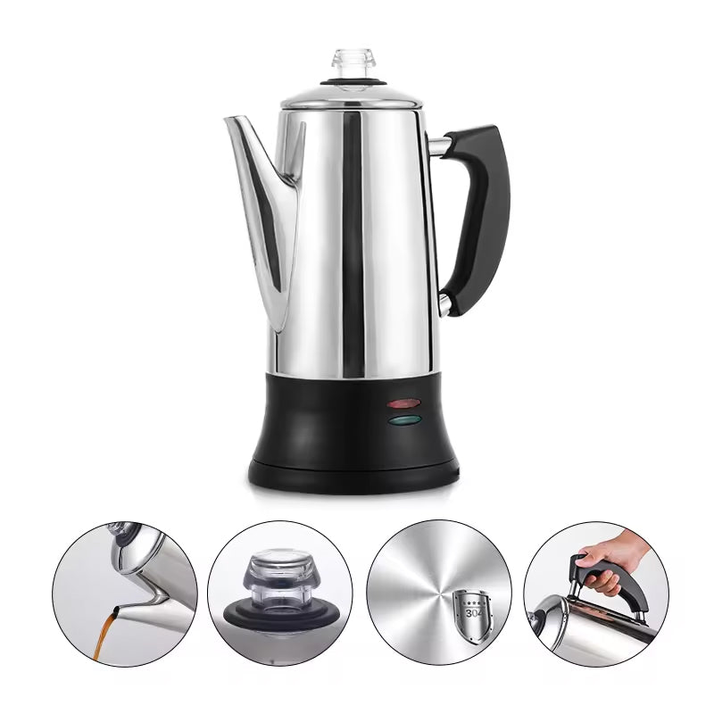 BowLift | 12-Cup Espresso Maker Stainless Steel Multifunctional Semi-Automatic Drip Coffee Maker Electric Thermal Kettle