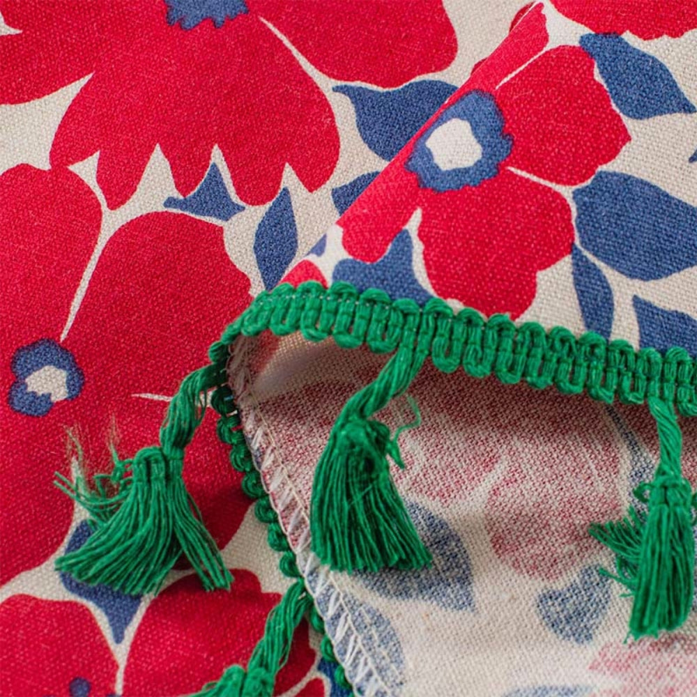 BowLift | Graceful Red Floral Linen Cabinet Window Curtain