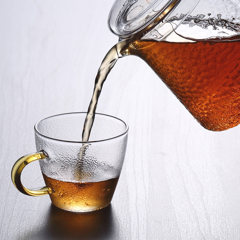 BowLift | Pindefang Glass Teapot with Infuser | Handcrafted Heat-Resistant Teapot with Golden Handle