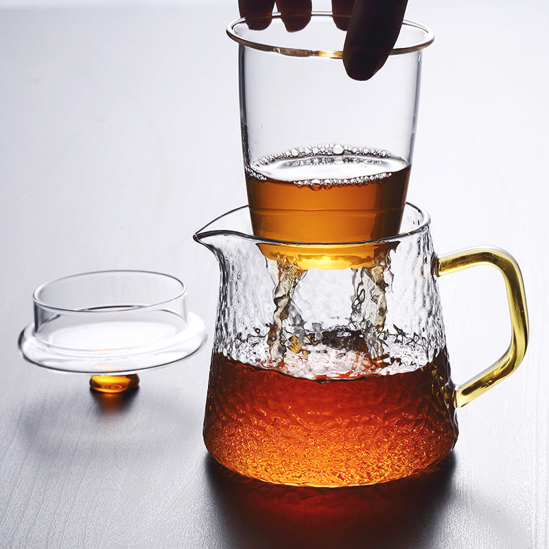 BowLift | Pindefang Glass Teapot with Infuser | Handcrafted Heat-Resistant Teapot with Golden Handle