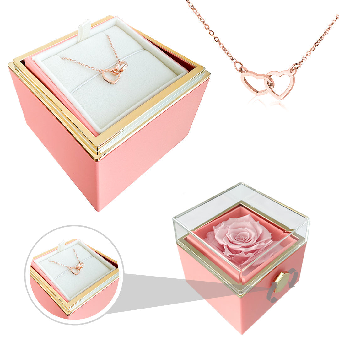 BowLift | Gift Set Rose & Heart Necklace Light – Eternal Rose with Hidden Love Necklace
