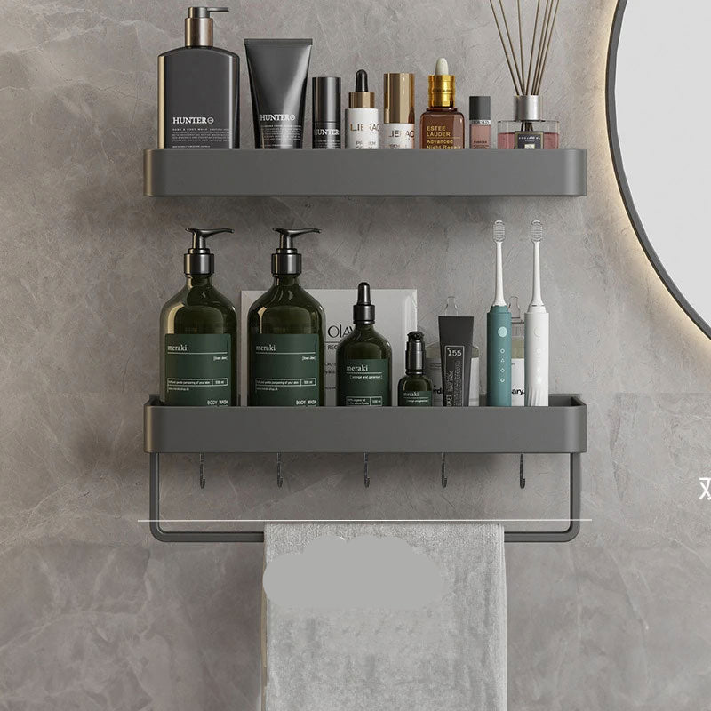 BowLift | Floating Bathroom Shelves with Hooks Without Drilling – Gray, Space-Saving