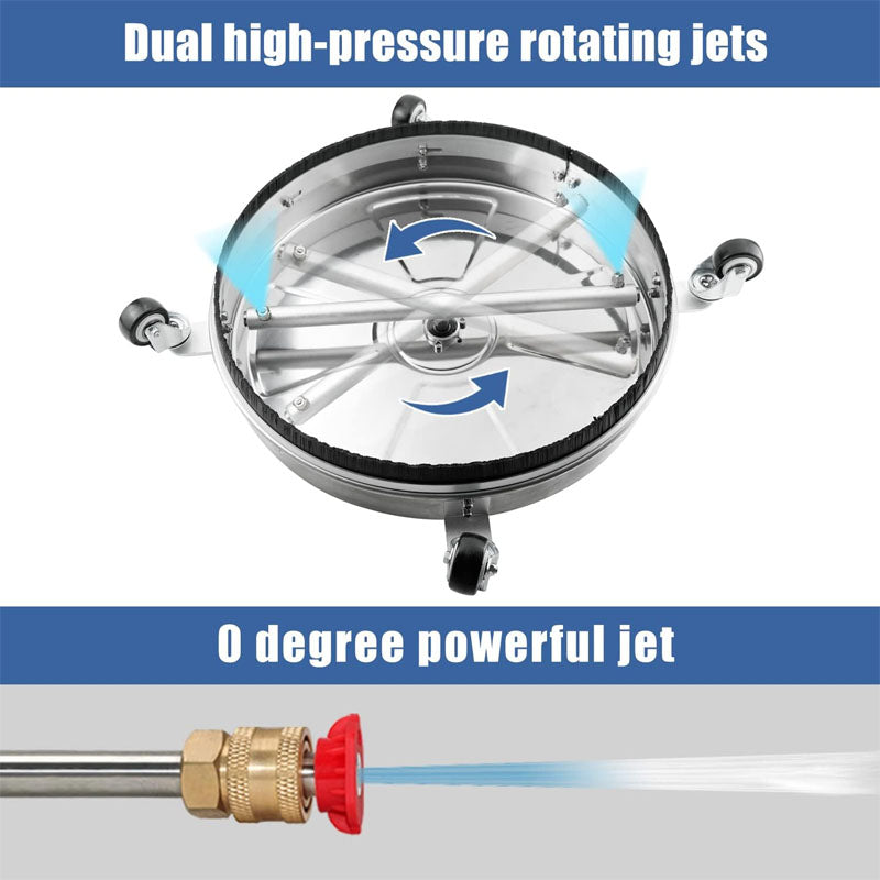BowLift | 18" Pressure Washer Surface Cleaner with 4 Wheels,1/4" Quick Plug 2 Extension Wand Attachments