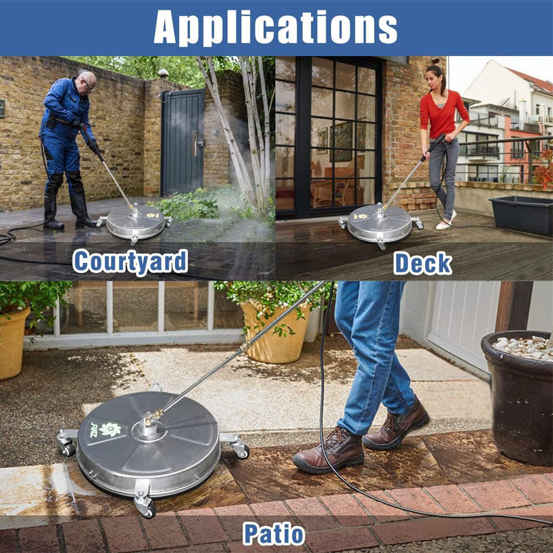 BowLift | 18" Pressure Washer Surface Cleaner with 4 Wheels,1/4" Quick Plug 2 Extension Wand Attachments