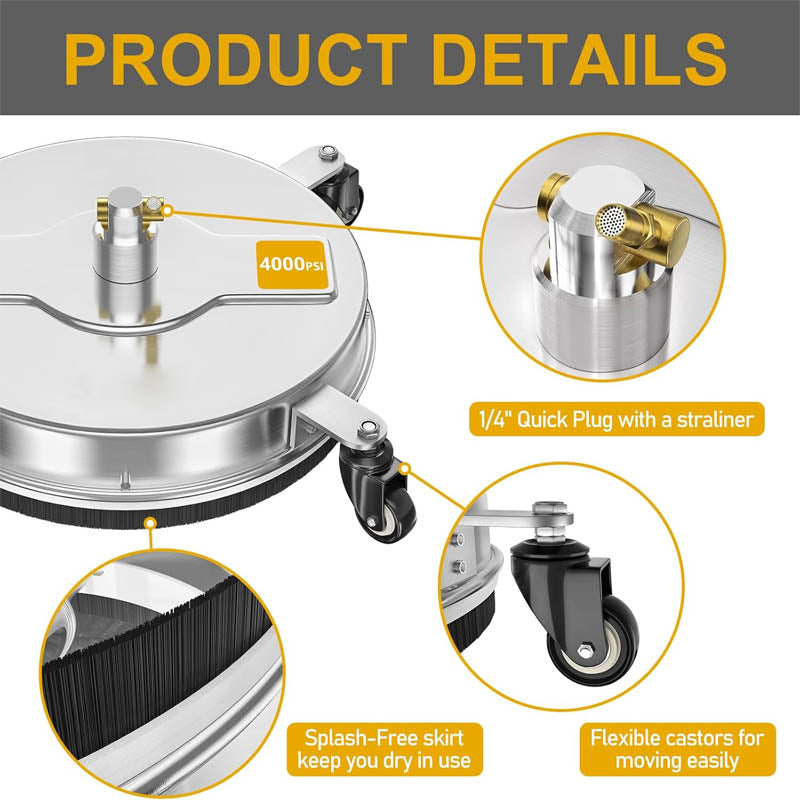 BowLift | 16.5'' Pressure Washer Surface Cleaner with 2 Extension Wand 2 Replacement Nozzles For Floor Driveway
