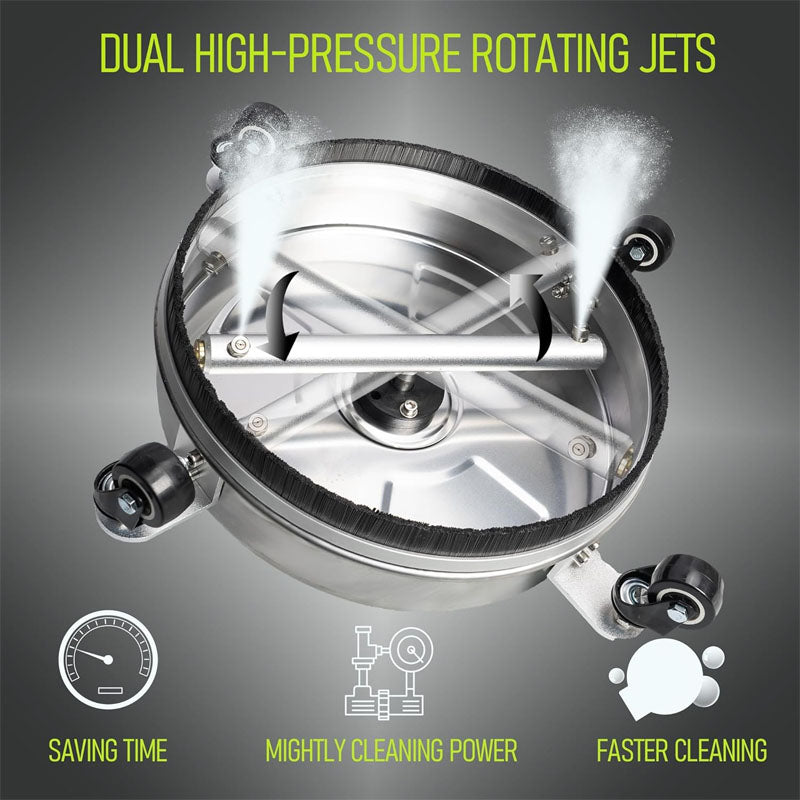 BowLift | 14 inch Pressure Washer Surface Cleaner with wheels 1/4" Quick-Connect Connector w/ 2 Extension Wand For Floor Driveway Patio