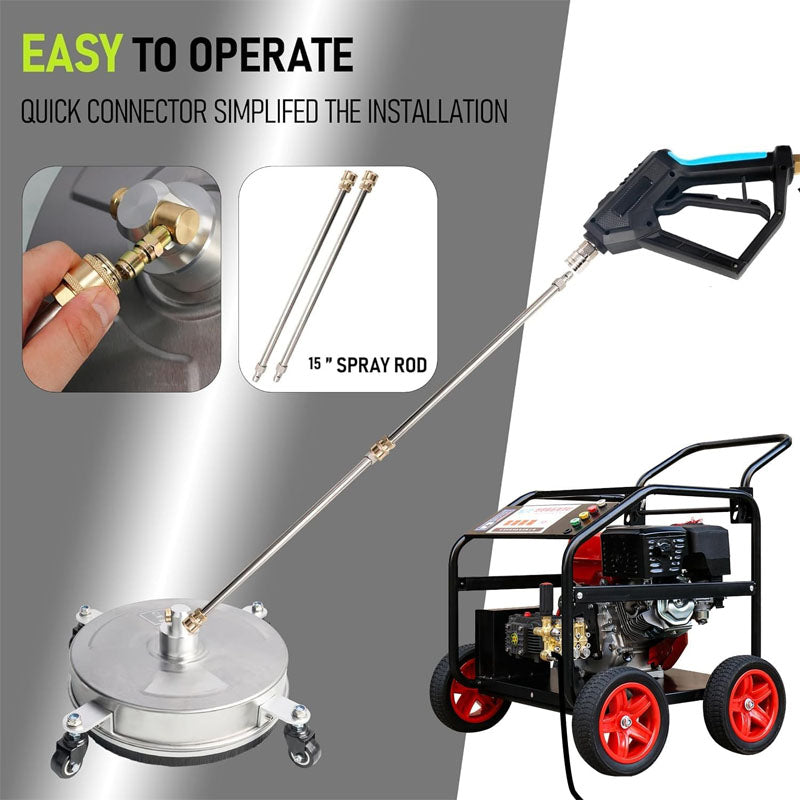 BowLift | 14 inch Pressure Washer Surface Cleaner with wheels 1/4" Quick-Connect Connector w/ 2 Extension Wand For Floor Driveway Patio