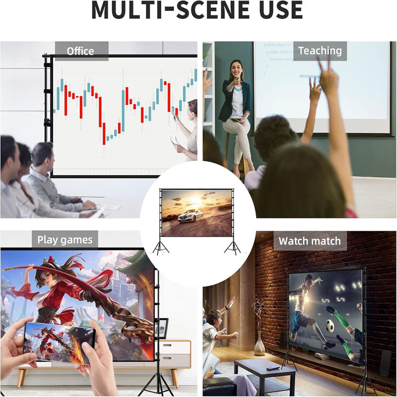BowLift | 150 inch Projector Screens with Stand 16:9 4K 1080 HD Outdoor Movie Screen with Carry Bag Wrinkle-Free Design