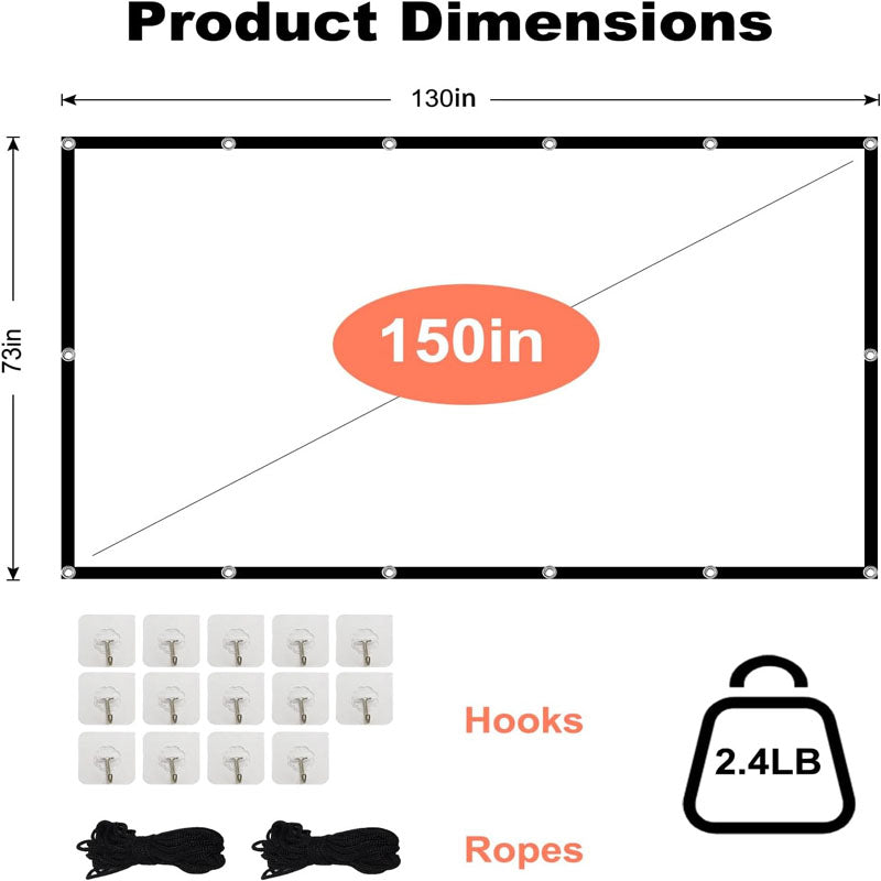 BowLift | 150 inch Projector Screen 16:9 HD Rear Front Movies Screen Indoor Outdoor Washable Anti-Crease