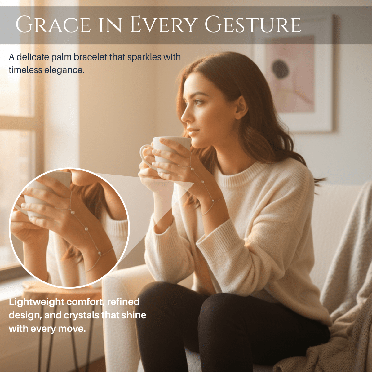 BowLift | Adjustable Finger Ring Bracelet made of Stainless Steel with Crystals