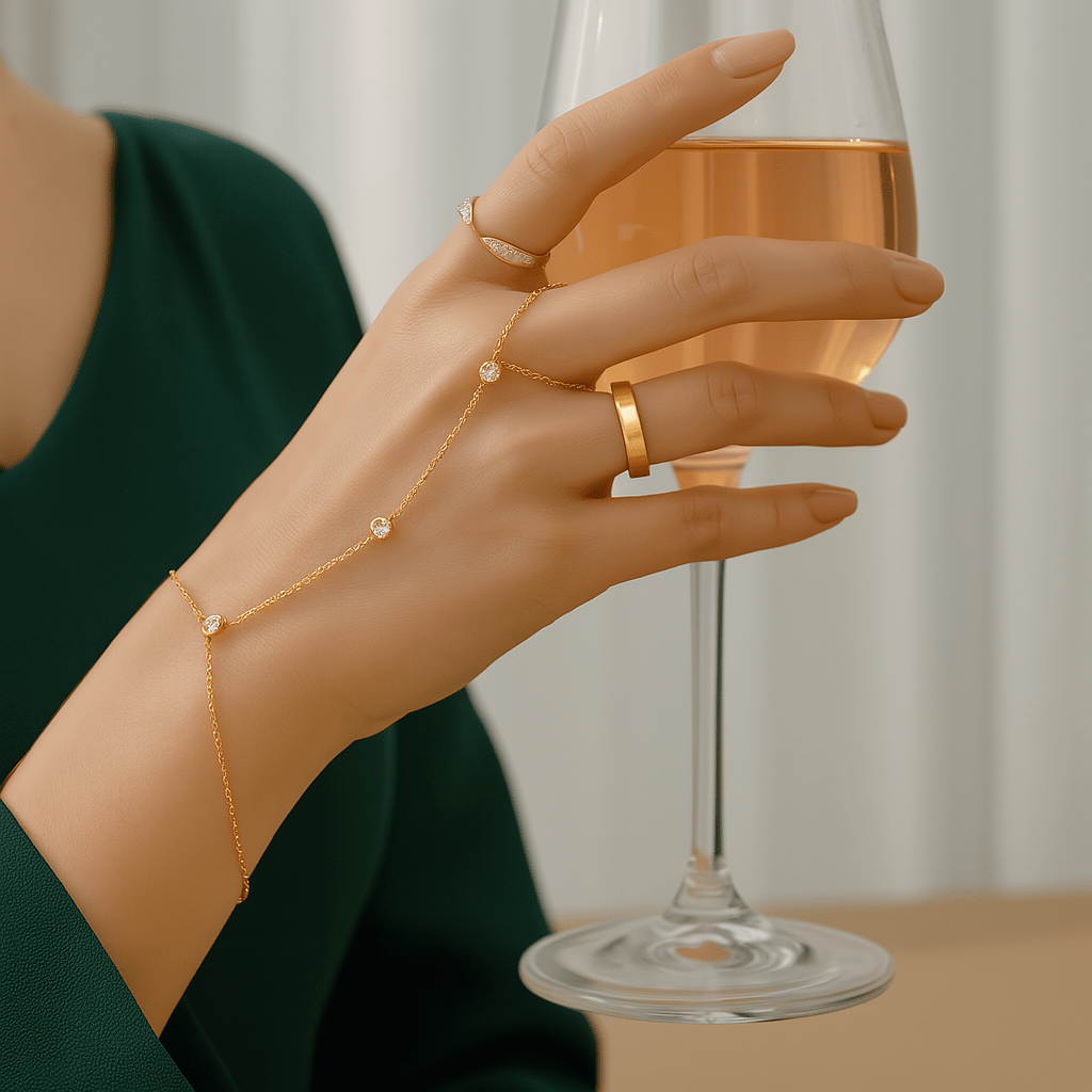 BowLift | Adjustable Finger Ring Bracelet made of Stainless Steel with Crystals