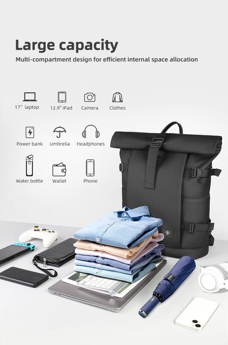 BowLift | Expandable outdoor backpack with laptop compartment, rolltop & theft protection