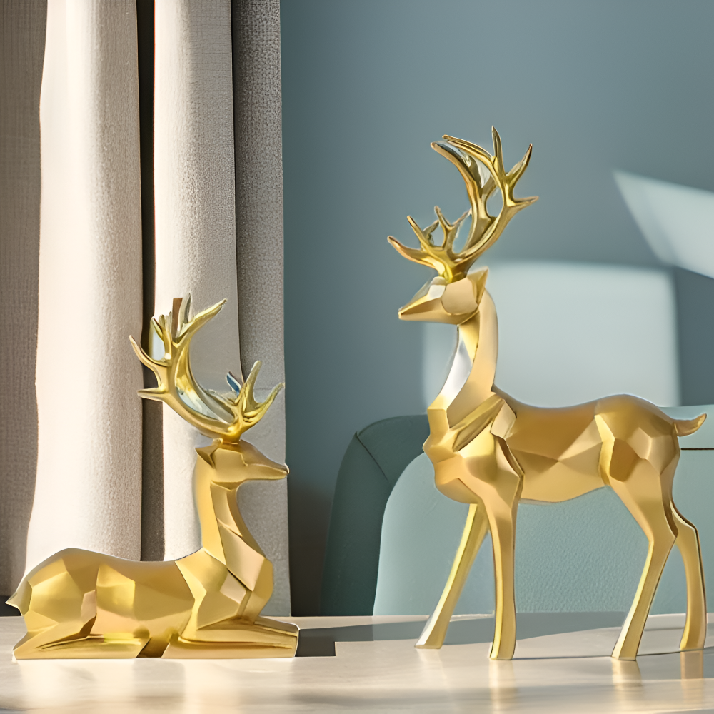 BowLift | Geometric Reindeer Figurine Set – Modern 2-piece Resin Decoration