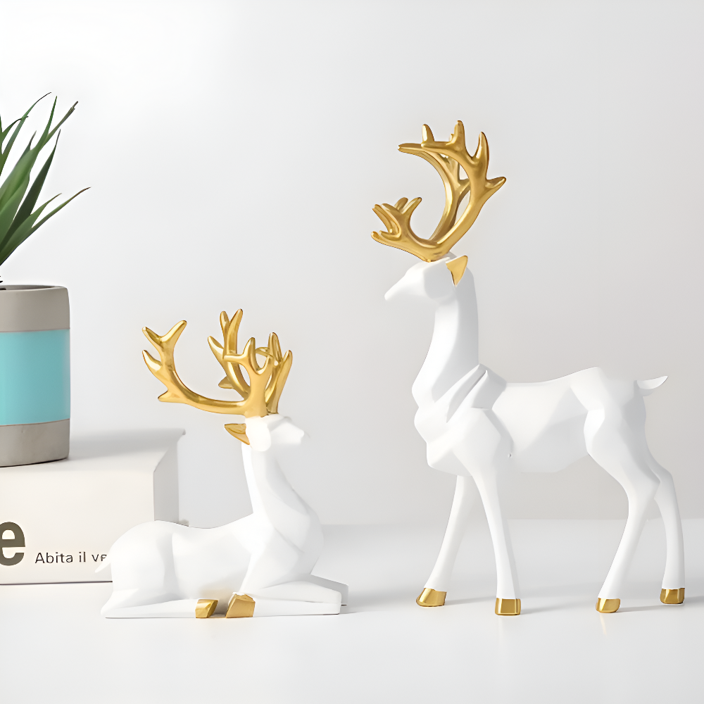 BowLift | Geometric Reindeer Figurine Set – Modern 2-piece Resin Decoration