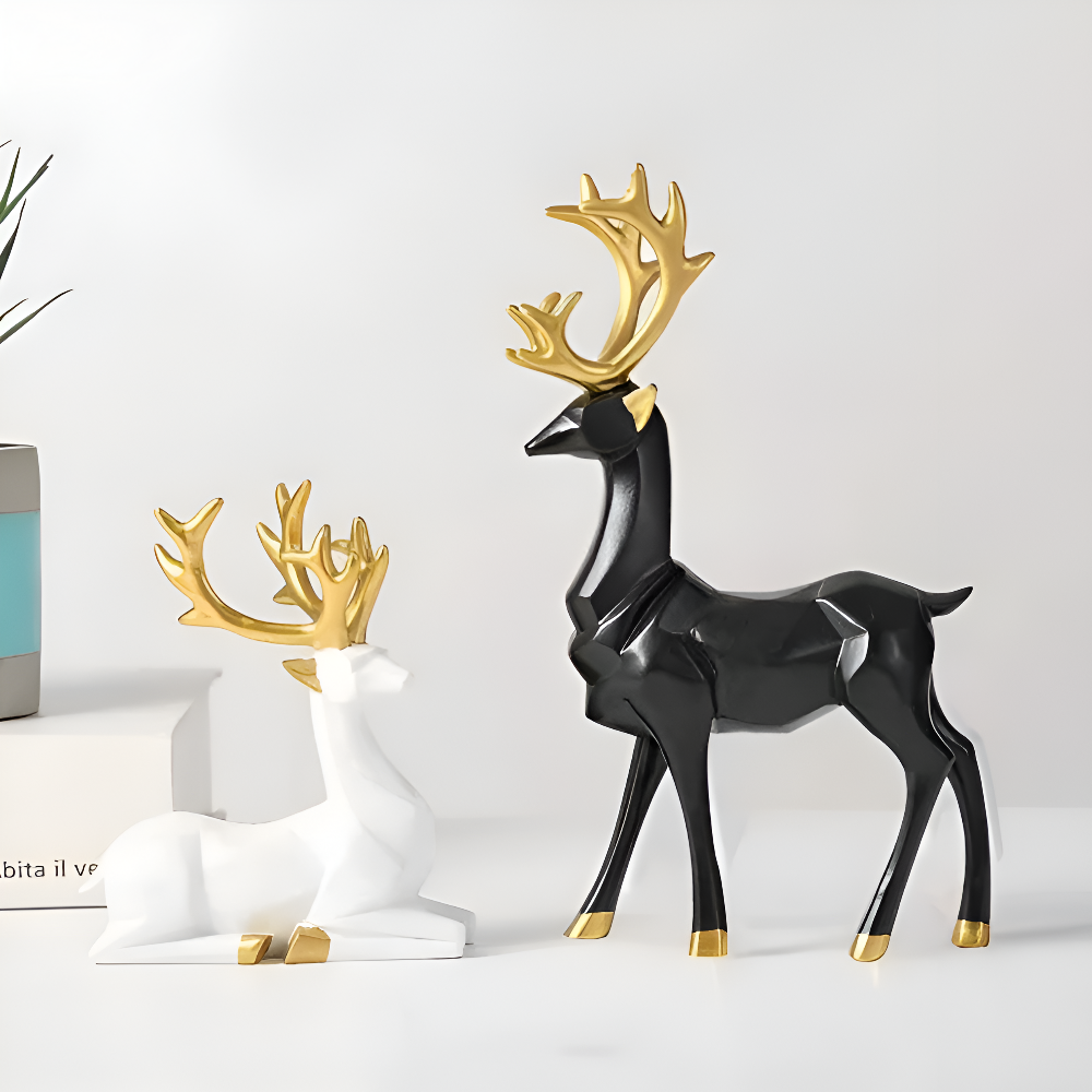 BowLift | Geometric Reindeer Figurine Set – Modern 2-piece Resin Decoration