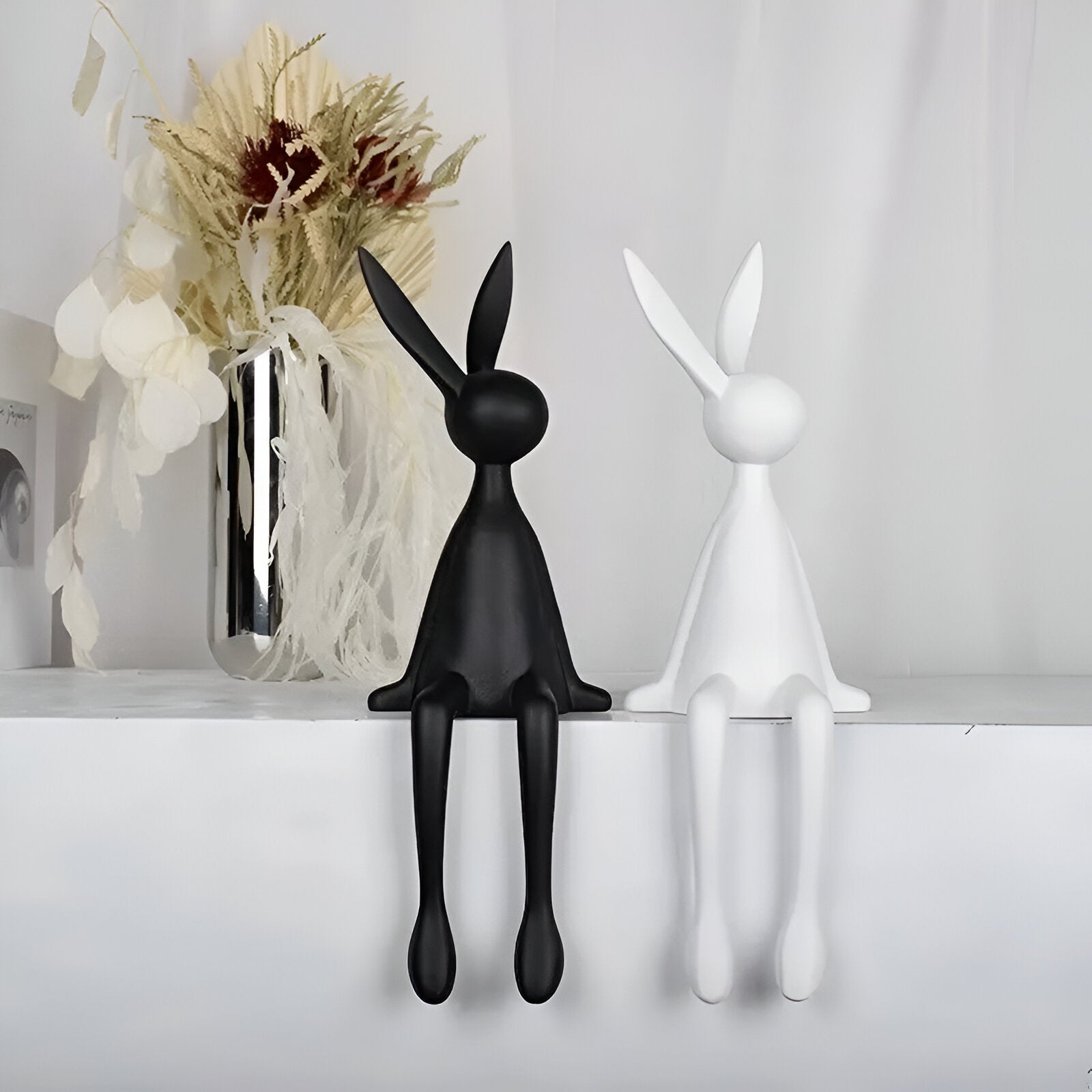 BowLift | ResinLux | Modern Resin Easter Bunny – Black, White, or Blue Sitting Rabbit Decoration
