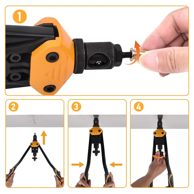 BowLift | 16'' Rivet Nut Tool Kit Rivnut Hand Tool Set with 15PCS Metric & Inch Mandrels M3 to M12, 6-32 to 1/2-13 and 300PCS Rivet Nuts Assortment