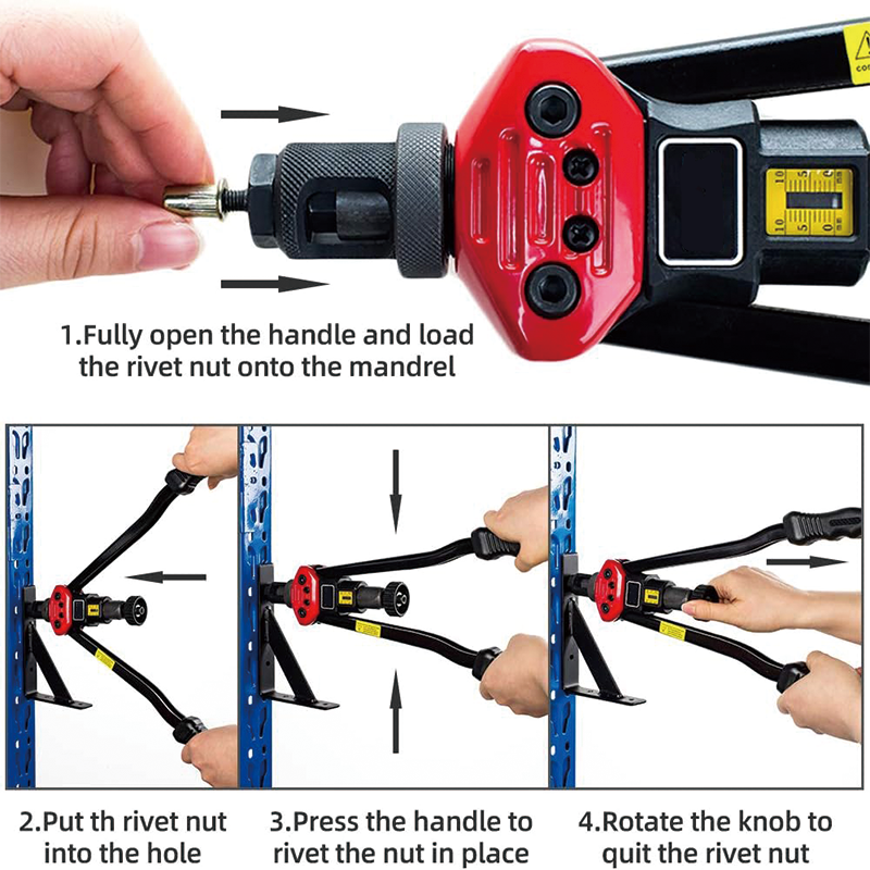BowLift | 16" Rivet Nut Tool, Rivnut Tool Kit with 11 mandrels+110PCS Rivets Nuts, M3 M4 M5,m6,m8,m10 M12, 10-24, 1/4-20, 5/16-18,3/8-16