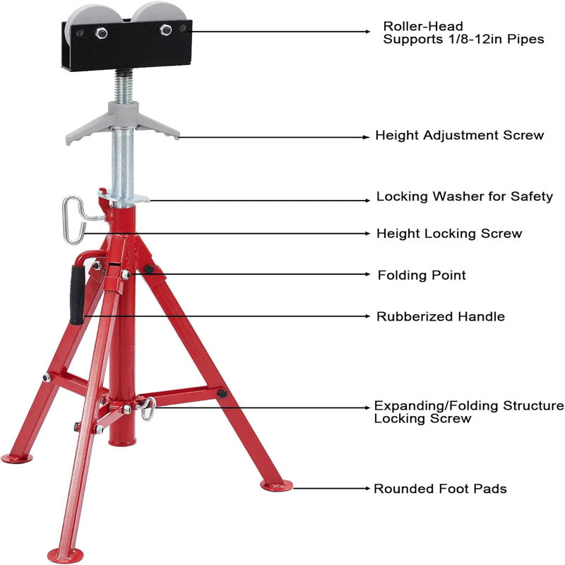 BowLift | 0.5-12 inch Roller Head Pipe Stand 2500lbs Folding Jack Stand Welding Stand Adjustable Height 28-52INn Steel Pipe Jacks for Welding