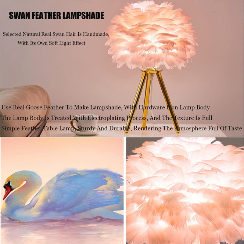 BowLift | Romantic Feather Table Lamp Modern Nightstand Lamp Living Room Café Decoration Wedding Christmas Gift Ostrich Feather Light