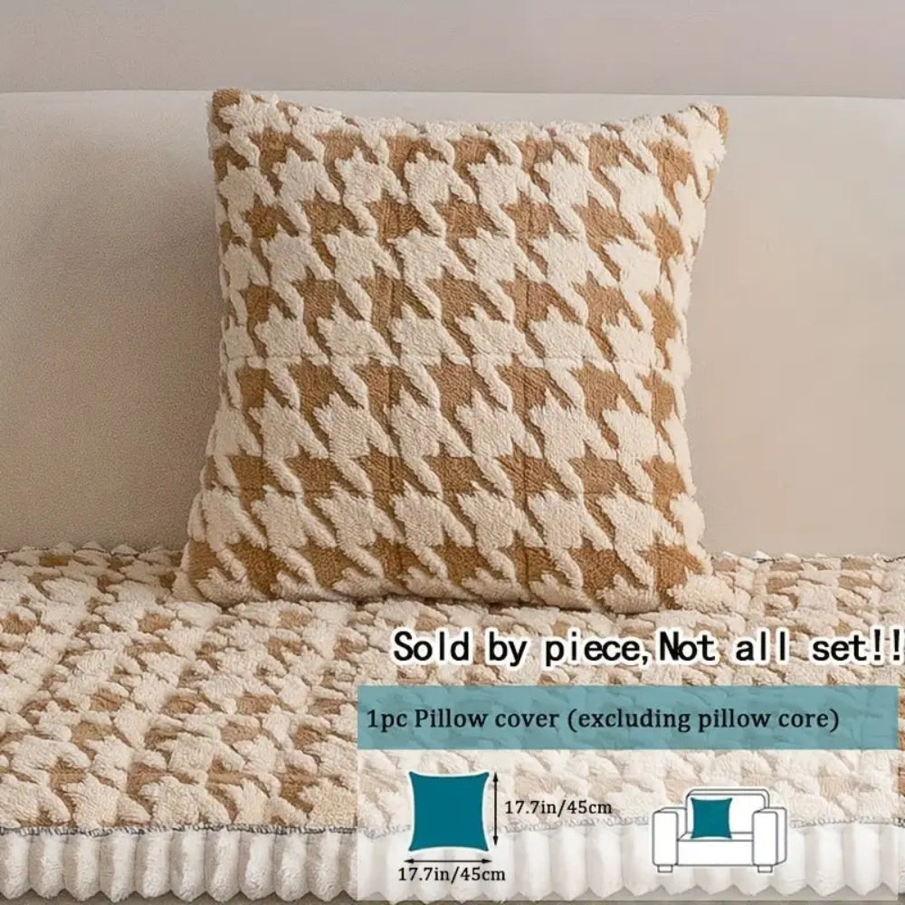 BowLift | Colourful Plush Houndstooth Sofa Cover and Cushion Cover