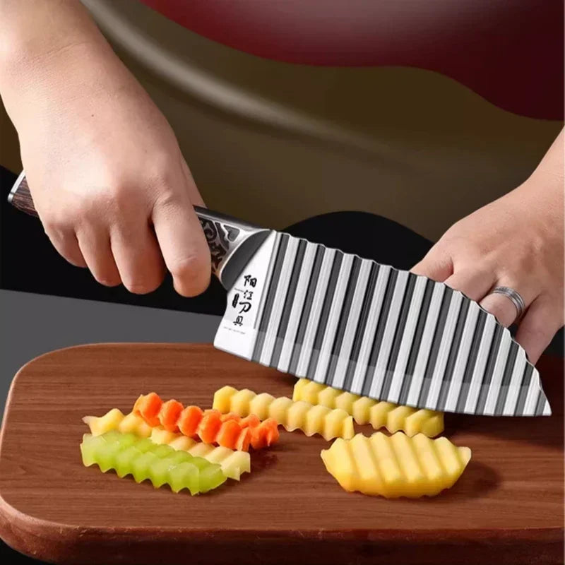 BowLift | Wooden Handle Ribbed Design Kitchen Knife