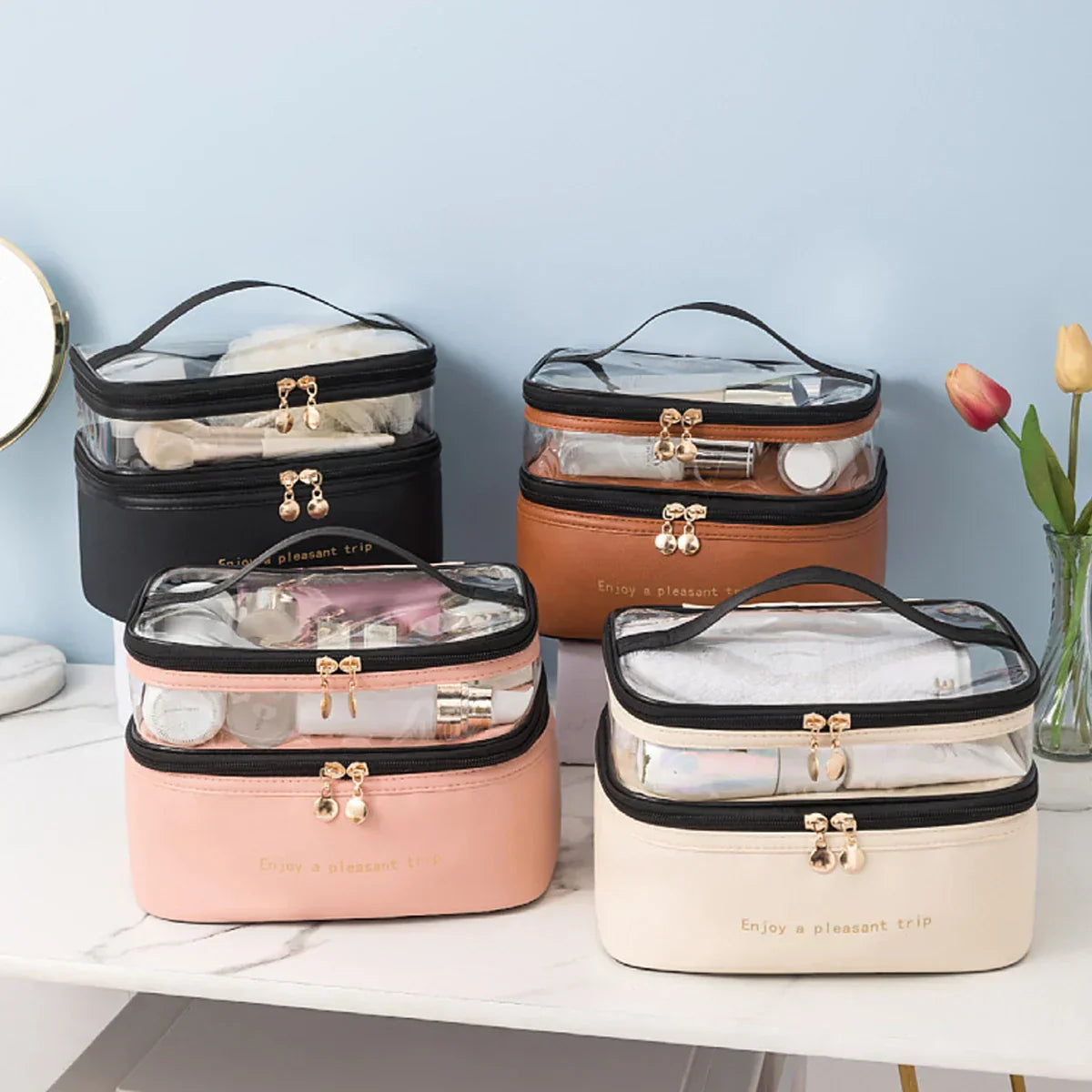 BowLift | Cosmavera Cosmetic Bag | 2-in-1 Design | Transparent & Waterproof | For Travel & Everyday