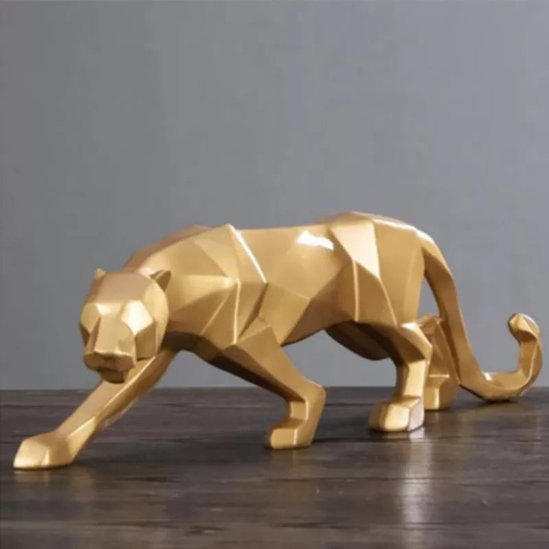 BowLift | Panther Statue, Animal Figure, Abstract Geometric Style, Resin, Leopard Sculpture, Home Office, Desktop Decoration, Crafts