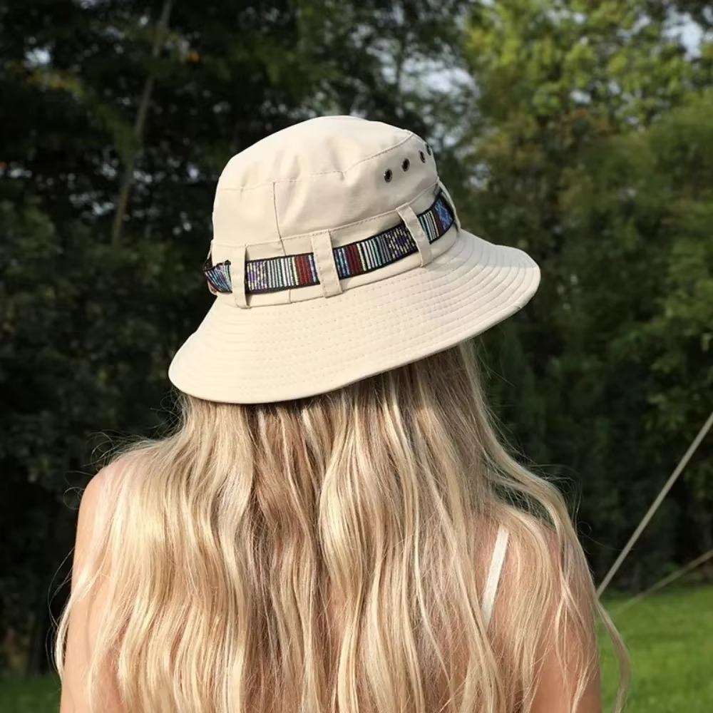 BowLift | Striped Boho-Style Summer Sun Hat - Unisex Wide Brim Outdoor Cap