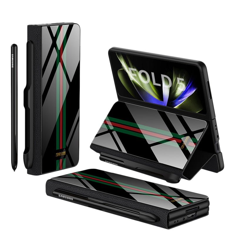 BowLift | Shockproof Armor Case Glass Cover Stand Insert Card Leather Case for Samsung Galaxy Z Fold 5/4