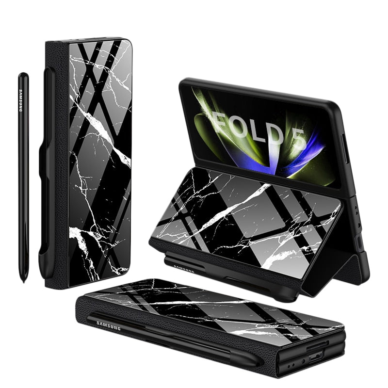 BowLift | Shockproof Armor Case Glass Cover Stand Insert Card Leather Case for Samsung Galaxy Z Fold 5/4