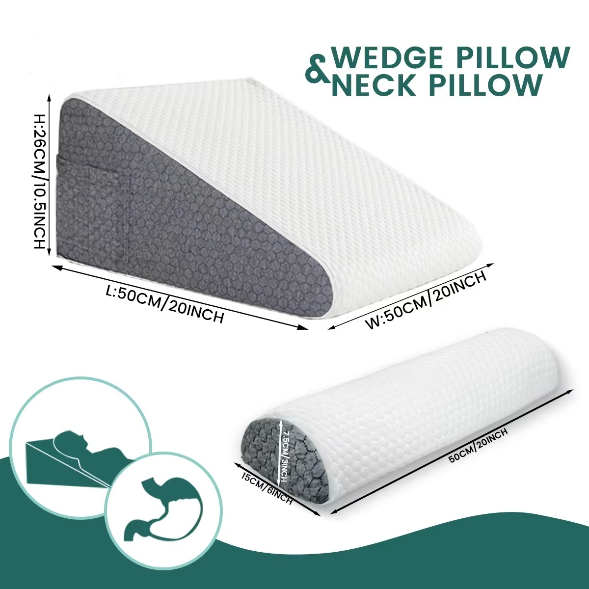 BowLift | Dual Comfort Memory Foam Orthopedic Wedge Pillows with Breathable Covers
