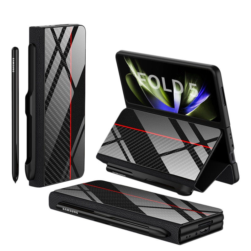 BowLift | Shockproof Armor Case Glass Cover Stand Insert Card Leather Case for Samsung Galaxy Z Fold 5/4