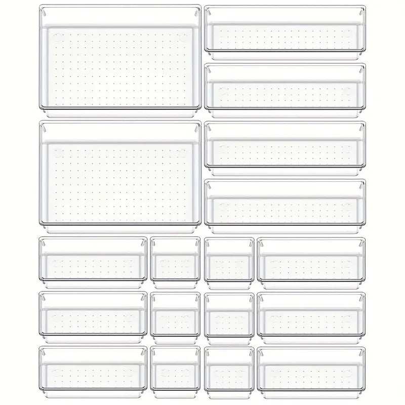 BowLift | Clearyx Organizer Set | 18-piece Transparent | Modular & Stackable | For Bathroom, Kitchen & Office