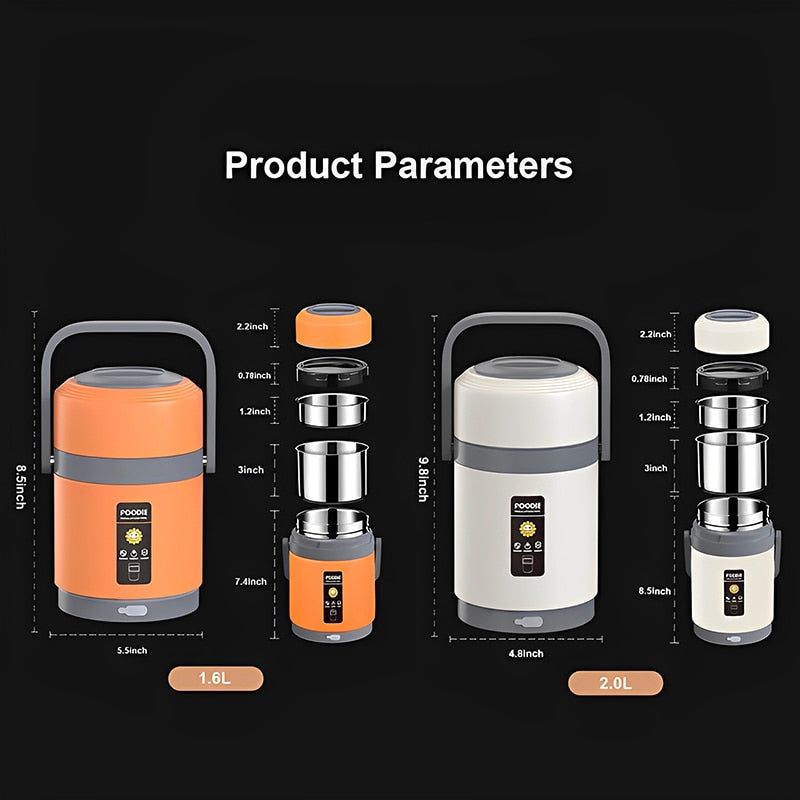 BowLift | USB Heated Lunch Box | 304 Stainless Steel Thermal Liner | 65°C Constant Temperature Heater | 1.6L/2.0L High-Capacity Portable Food Warmer | Anhydrous Heating System