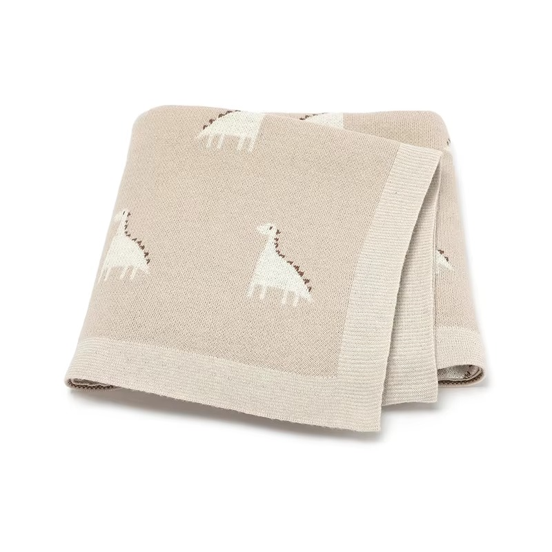 BowLift | Cotton Knitted Baby Blanket, Soft Swaddle and Stroller Cover, Dinosaur Design