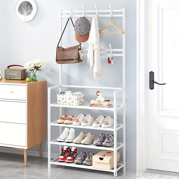 BowLift | Coat Rack with Shoe Storage Shelf Multi-Layer Steel Frame – EntryMate