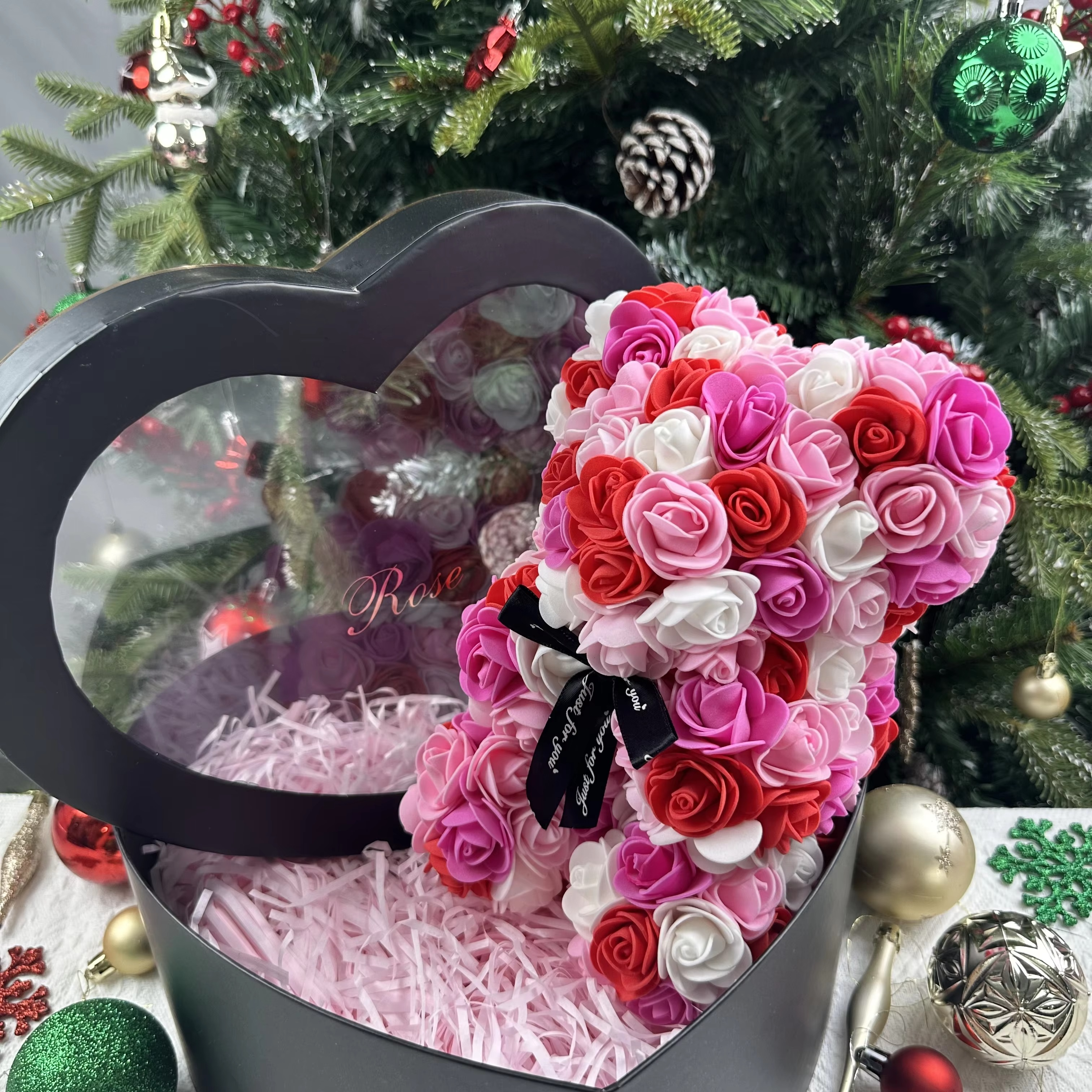 BowLift | 9.8in Artificial Rose Teddy Bear Gift with Display Box - Romantic Anniversary or Valentine's Day Decor