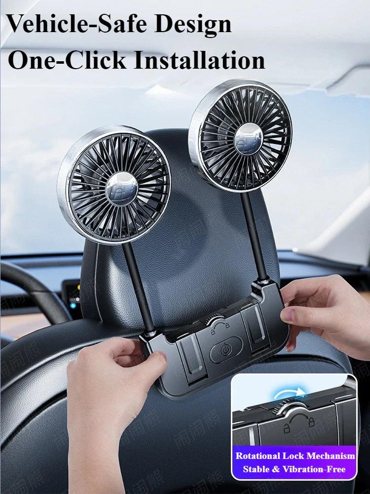BowLift | Dual-Head Rear Seat Fan – Eary – (USB-C Rechargeable)