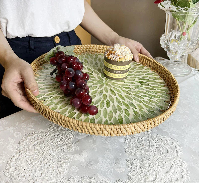 BowLift | Lotus Leaf Rattan & Shell Fruit Bowl Tray